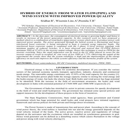 HYBRID OF ENERGY FROM WATER FLOW(PIPE) AND WIND SYSTEM WITH IMPROVED POWER QU...