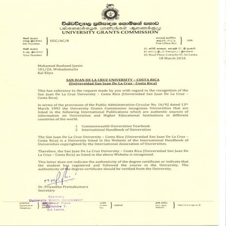 BBA - UGC Recognition - San Juan de la cruz University