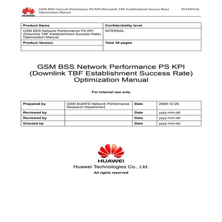 52 gsm bss network performance ps kpi (downlink tbf establishment success rat...
