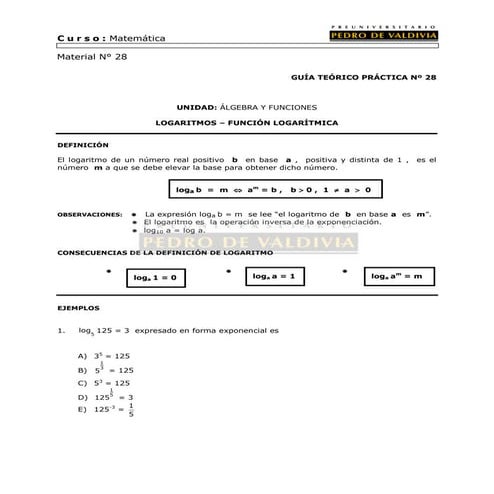 52 logaritmos y función logarítmica