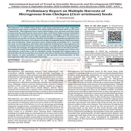 Preliminary Report on Multiple Harvests of Microgreens from Chickpea Cicer ar...
