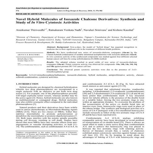 Novel Hybrid Molecules of Quinazoline Chalcone Derivatives: Synthesis ...