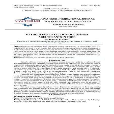 METHODS FOR DETECTION OF COMMON  ADULTERANTS IN FOOD