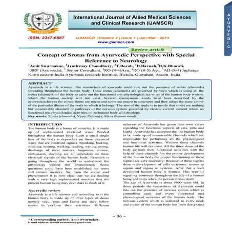 Concept of srotas from ayurvedic perspective with special reference to neurology