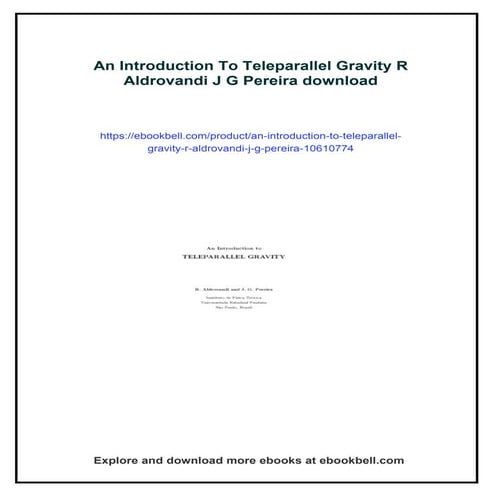 An Introduction To Teleparallel Gravity R Aldrovandi J G Pereira | PDF