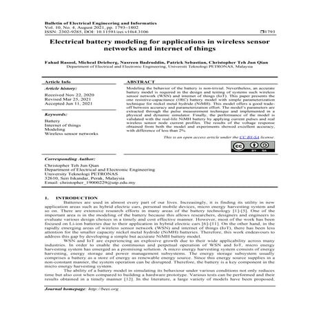 Electrical battery modeling for applications in wireless sensor networks and ...