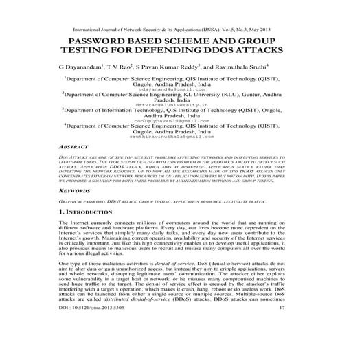 PASSWORD BASED SCHEME AND GROUP TESTING FOR DEFENDING DDOS ATTACKS