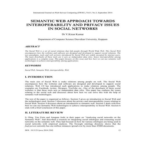 SEMANTIC WEB APPROACH TOWARDS INTEROPERABILITY AND PRIVACY ISSUES IN SOCIAL N...