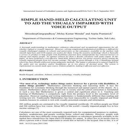 Paper Title : SIMPLE HAND-HELD CALCULATING UNIT TO AID THE VISUALLY IMPAIRED ...
