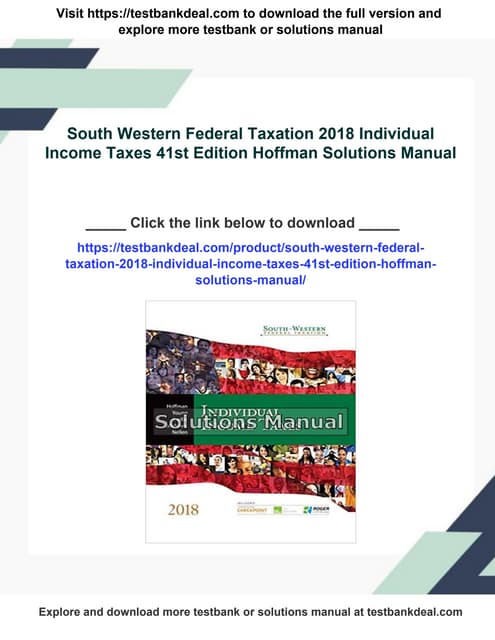 South Western Federal Taxation 2018 Individual Income Taxes 41st Edition Hoff...