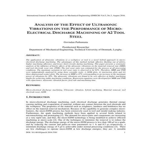 ANALYSIS OF THE EFFECT OF ULTRASONIC VIBRATIONS ON THE PERFORMANCE OF MICROEL...