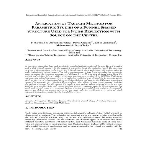 APPLICATION OF TAGUCHI METHOD FOR PARAMETRIC STUDIES OF A FUNNEL SHAPED STRUC...