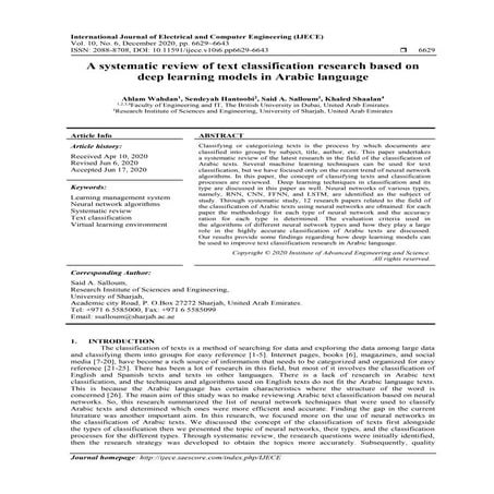 A systematic review of text classification research based on deep learning mo...