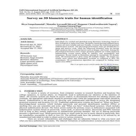 Survey on 3D biometric traits for human identification | PDF