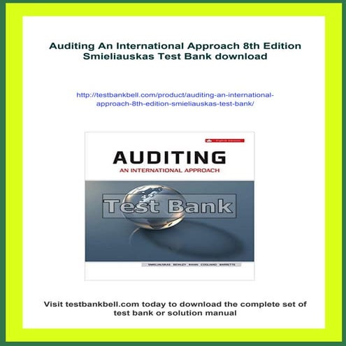 Auditing An International Approach 8th Edition Smieliauskas Test Bank