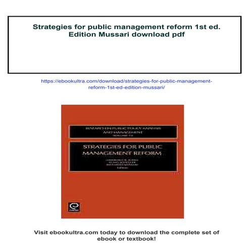 Strategies for public management reform 1st ed. Edition Mussari