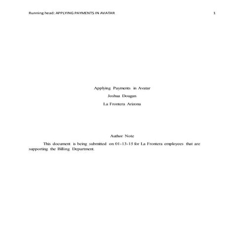 Applying Payments in Avatar