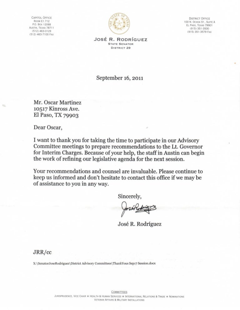 Letter from Senator Rodriguez401