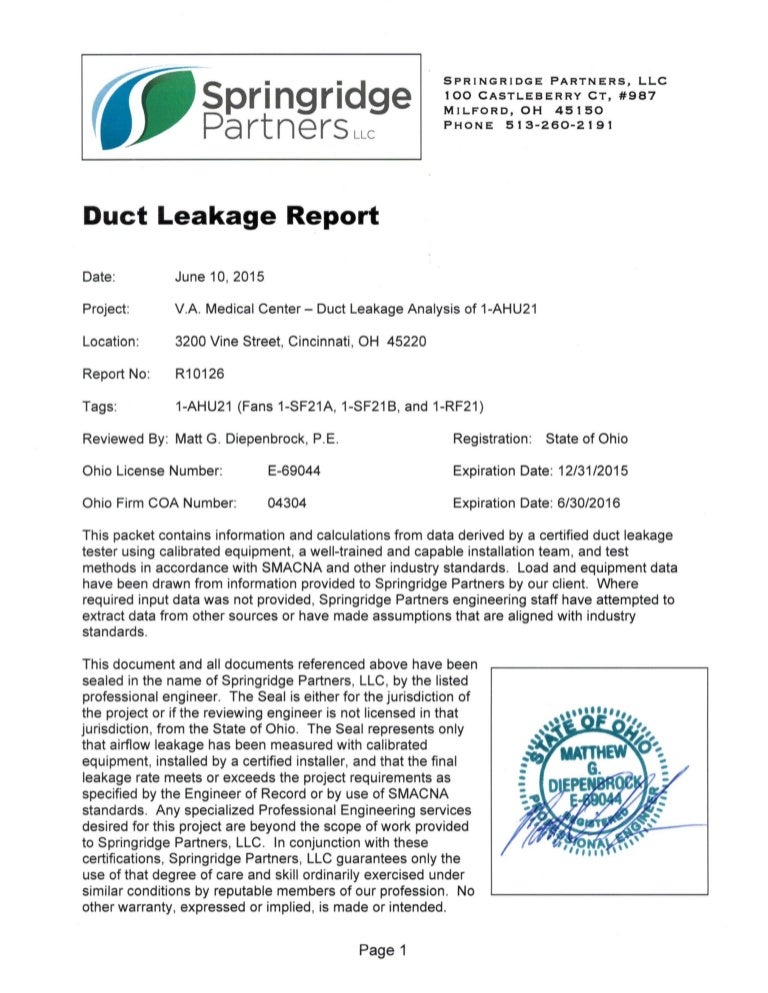 VAMC AHU21 Duct Leakage Report.PDF