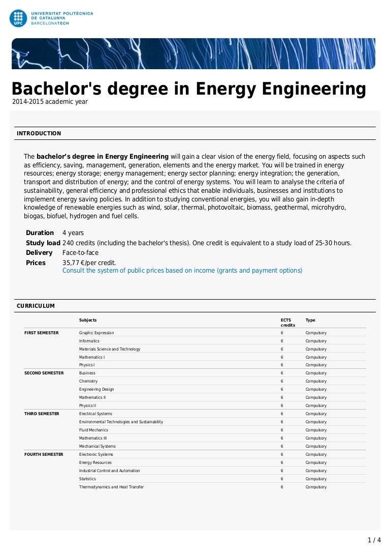 Bachelor's degree in Energy Engineering (EUETIB)