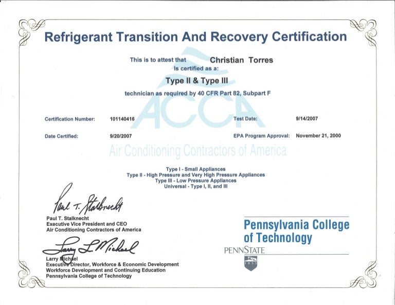Refrigeration Certificate