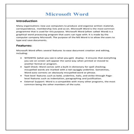 MICROSOFT WORD INTRODUCTION Presentation