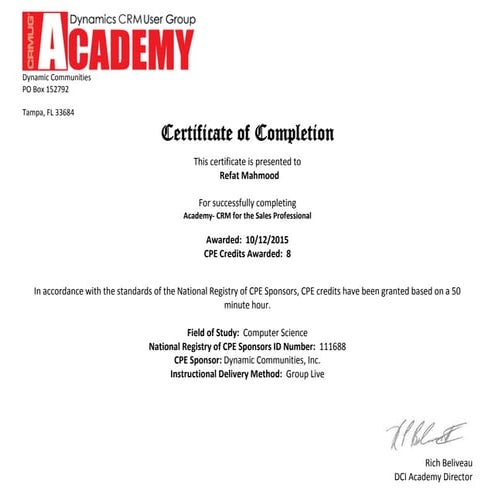 CRM for the Sales Professional- Completion Certificate | PDF