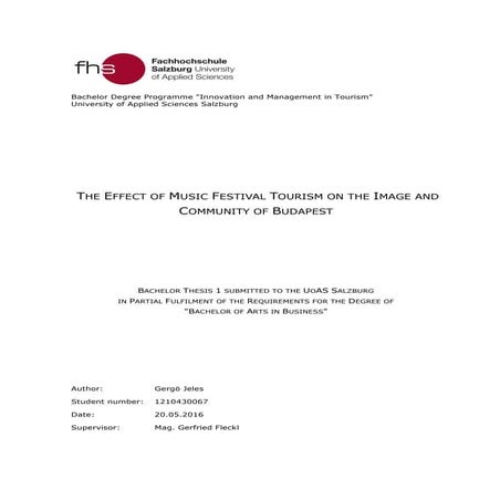 The Effect of Music Festival Tourism on the Image and Community of Budapest -...