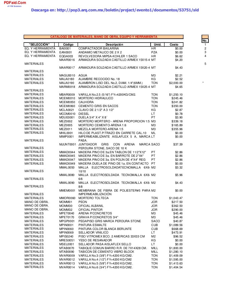 Ejemplo de Precios Unitarios