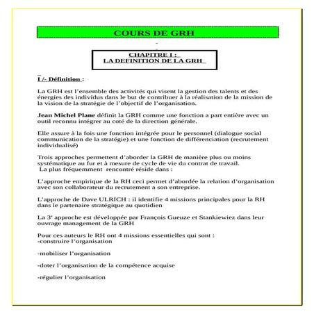 CHAPITRE I : LA DEFINITION DE LA GRH