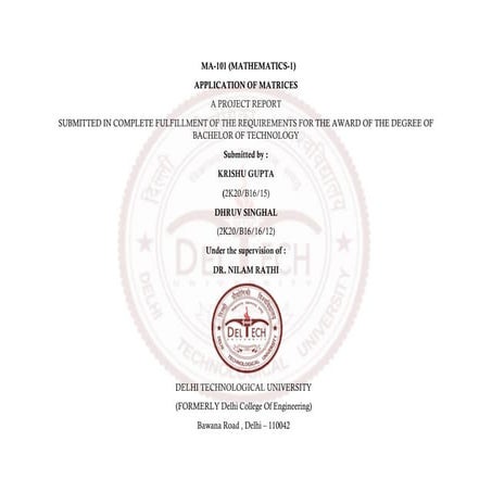 Comprehensive Project Report on Applications of Matrices in Technology ...
