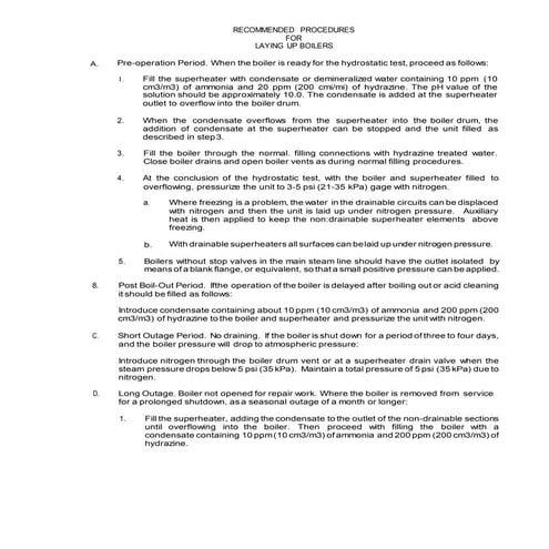 RECOMMENDED PROCEDURES FOR LAYING UP BOILERS