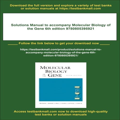 Solutions Manual to accompany Molecular Biology of the Gene 6th edition ...