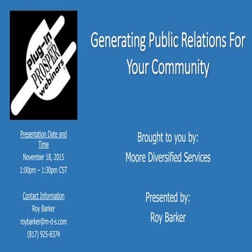 Webinar Generating PR For Your Community Nov 2015