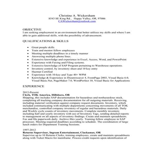 Christine Wickersham Resume