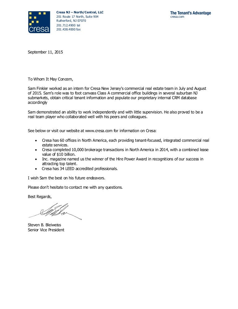 Sam Finkler Recommendation Letter