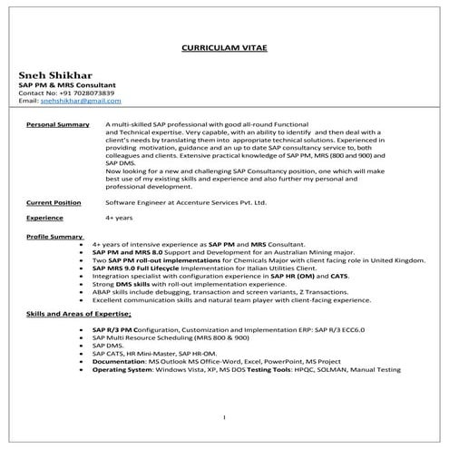 CV_Sneh Shikhar_SAP PM