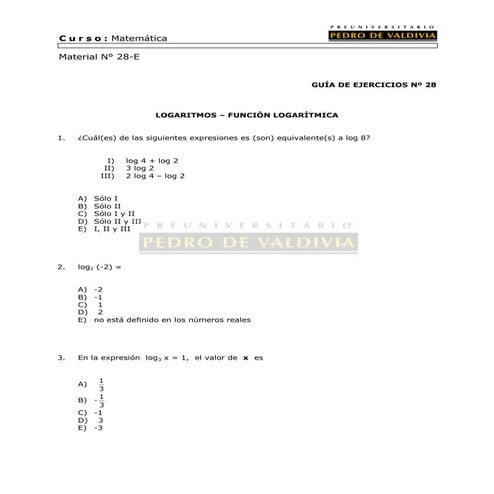 53 ejercicios logaritmos y función logarítmica