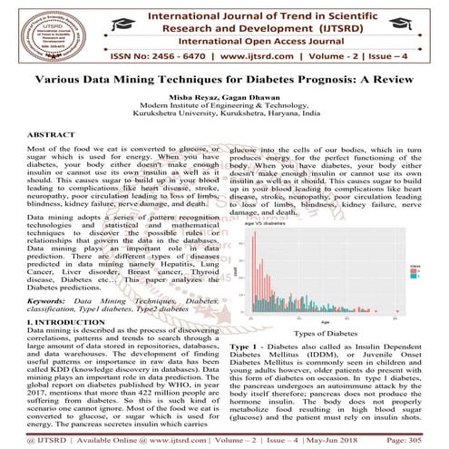 Various Data Mining Techniques for Diabetes Prognosis: A Review