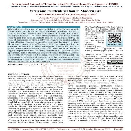 Virus and its Identification in Modern Era