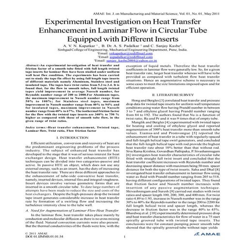 Experimental Investigation on Heat Transfer Enhancement in Laminar Flow ...