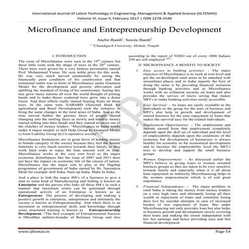 Microfinance and Entrepreneurship Development