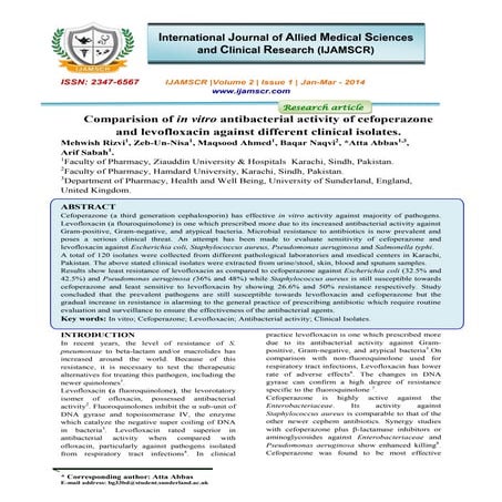 Comparision of in vitro antibacterial activity of cefoperazone and levofloxac...