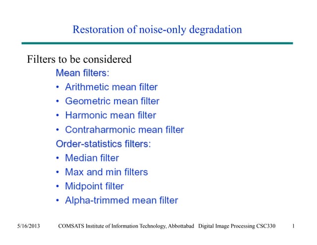 filters for noise in image processing