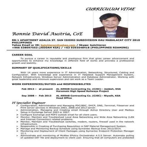 Engr Ronnie Austria CV