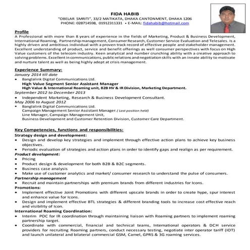 Resume of Fida Habib (2015) V2