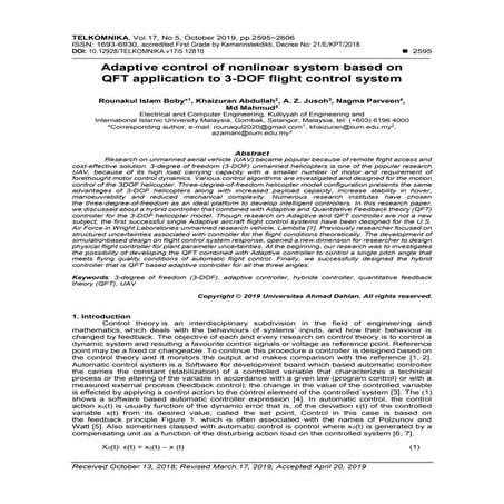 Adaptive control of nonlinear system based on QFT application to 3-DOF flight...