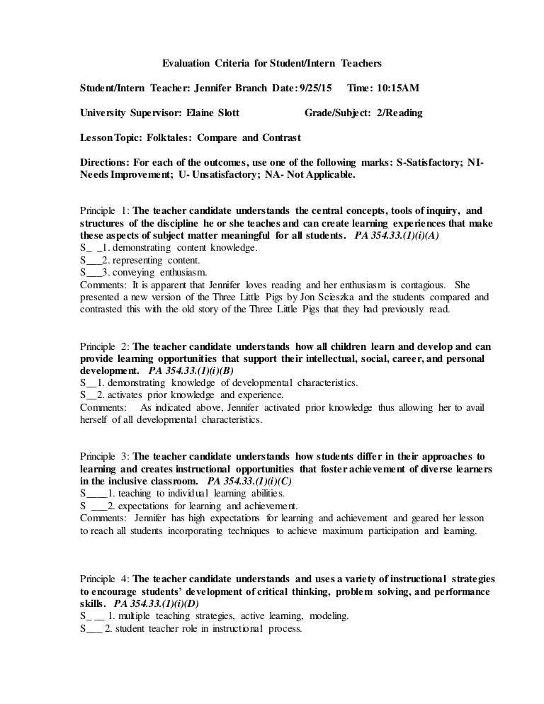 Student Teaching Observation Evaluation 1