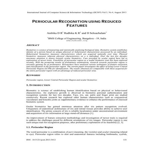 PERIOCULAR RECOGNITION USING REDUCED FEATURES