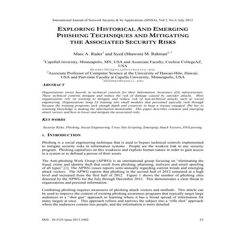 EXPLORING HISTORICAL AND EMERGING PHISHING TECHNIQUES AND MITIGATING THE ASSO...